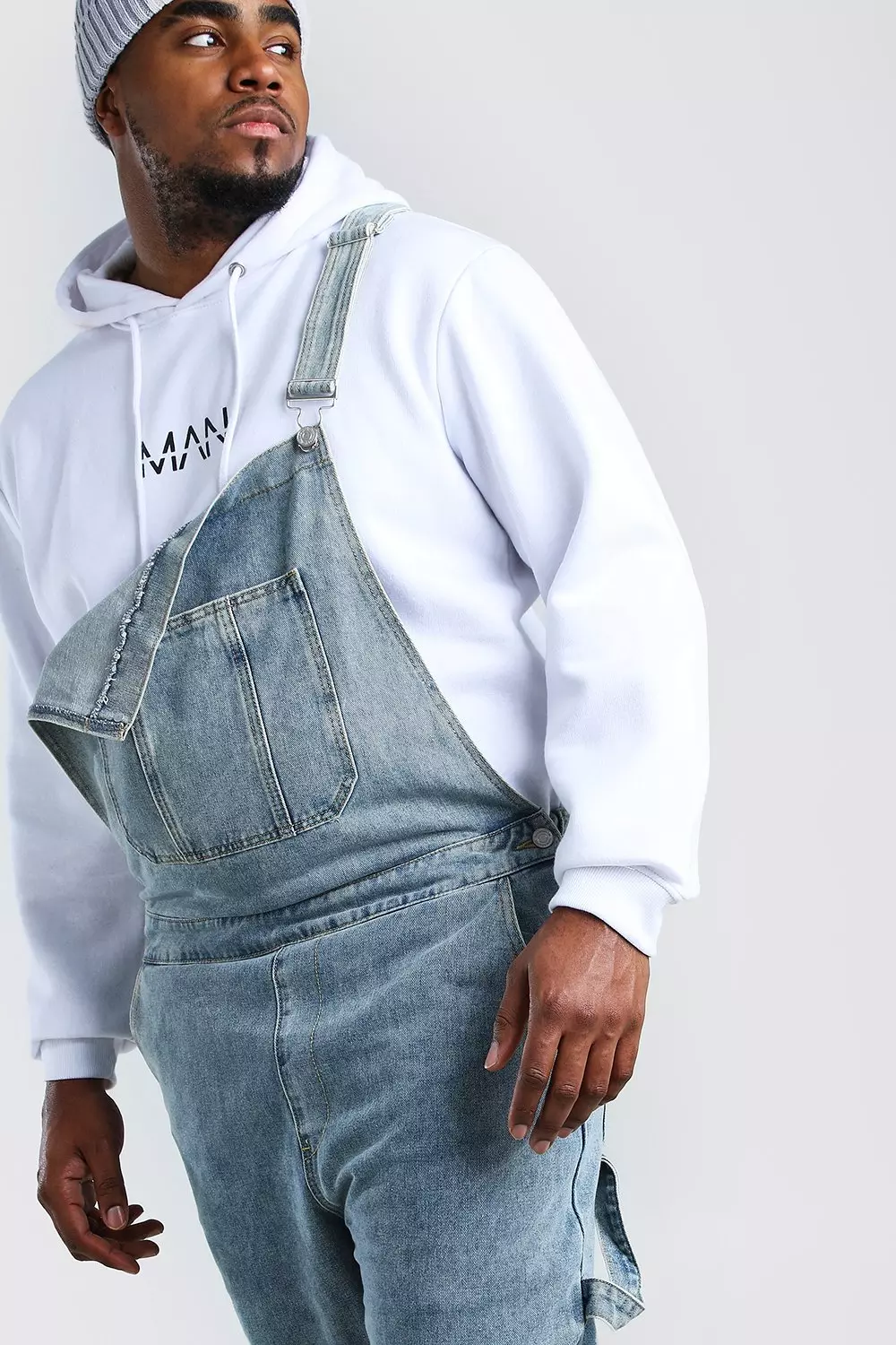 Plus Size Slim Denim Dungarees boohooMAN UK